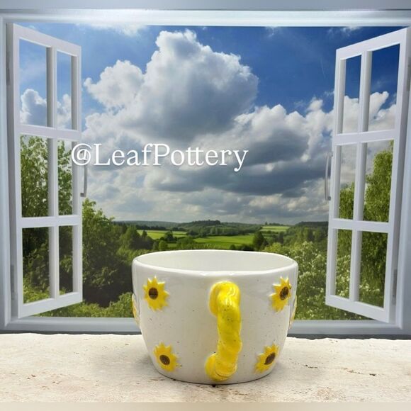 Sunflower Coffee Mug – 16oz Ceramic Cup with Handcrafted Floral Design - Picture 7 of 11